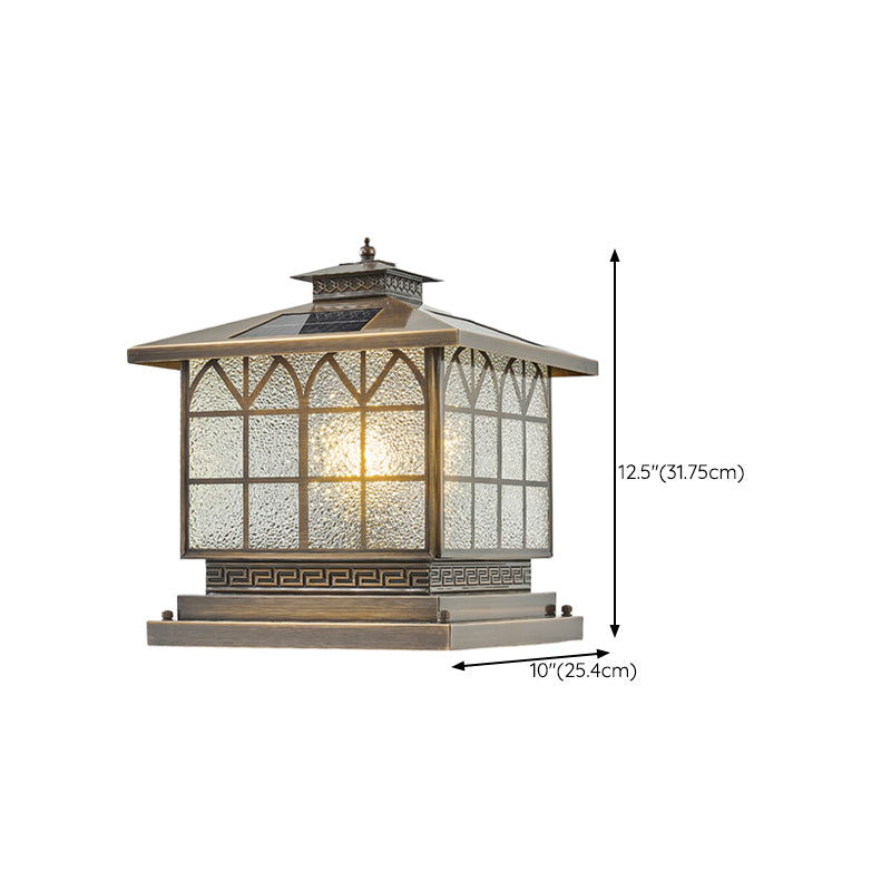 Rectangle Shape Metal Outdoor Lamp Modern Style Solar Pillar Light in Bronze