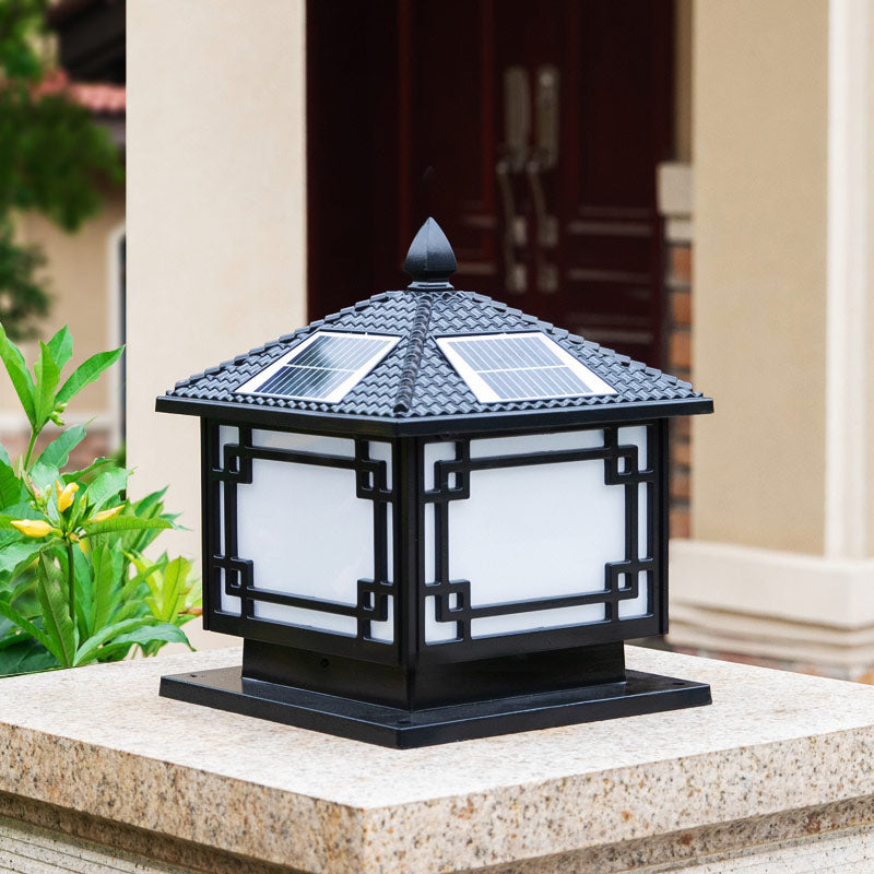 Rectangle Shape Metal Outdoor Lamp Modern Style 1-Light Solar Pillar Light