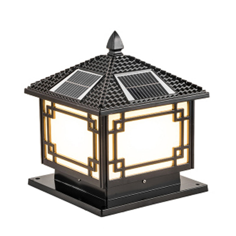 Rectangle Shape Metal Outdoor Lamp Modern Style 1-Light Solar Pillar Light