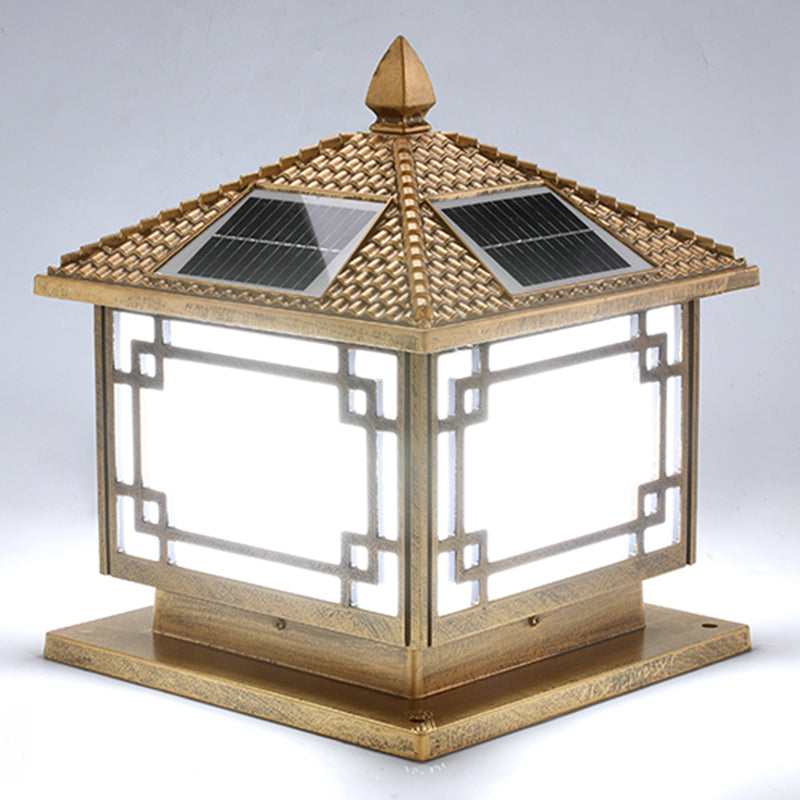 Rectangle Shape Metal Outdoor Lamp Modern Style 1-Light Solar Pillar Light