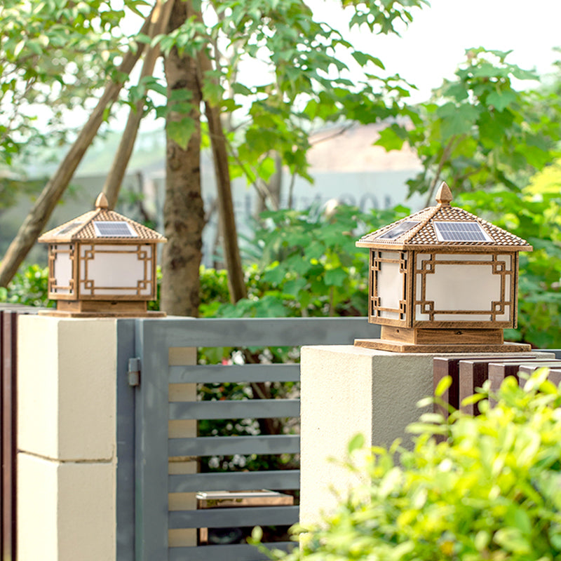 Rectangle Shape Metal Outdoor Lamp Modern Style 1-Light Solar Pillar Light