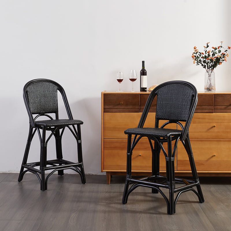 Black Wicker Counter Stools Contemporary Indoor Stools with Wood Frame