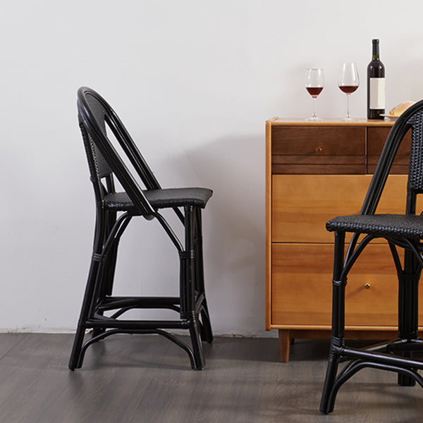 Black Wicker Counter Stools Contemporary Indoor Stools with Wood Frame