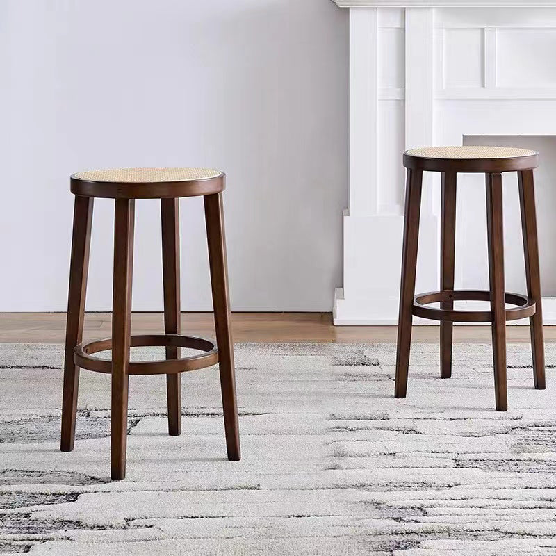 Modern Style Counter Stool Rubberwood Wood Armless Barstool with Footrest