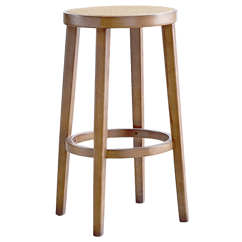 Modern Style Counter Stool Rubberwood Wood Armless Barstool with Footrest