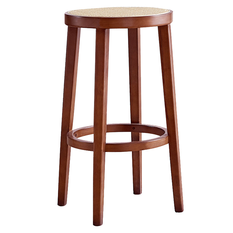 Modern Style Counter Stool Rubberwood Wood Armless Barstool with Footrest