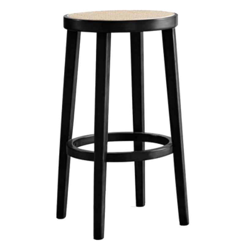 Modern Style Counter Stool Rubberwood Wood Armless Barstool with Footrest