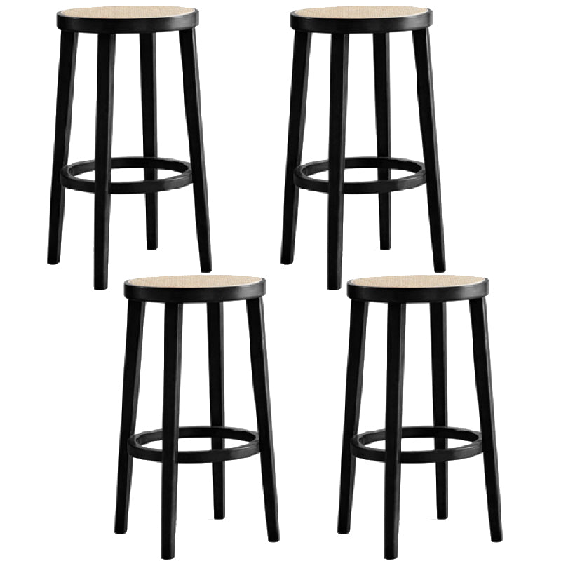 Modern Style Counter Stool Rubberwood Wood Armless Barstool with Footrest