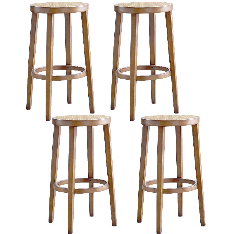 Modern Style Counter Stool Rubberwood Wood Armless Barstool with Footrest