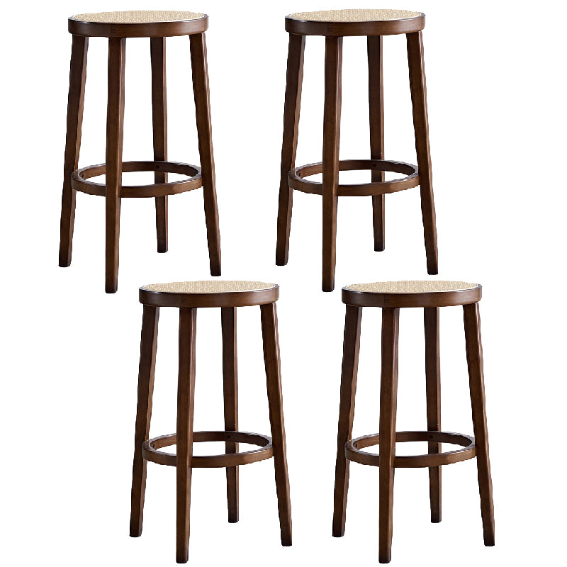 Modern Style Counter Stool Rubberwood Wood Armless Barstool with Footrest