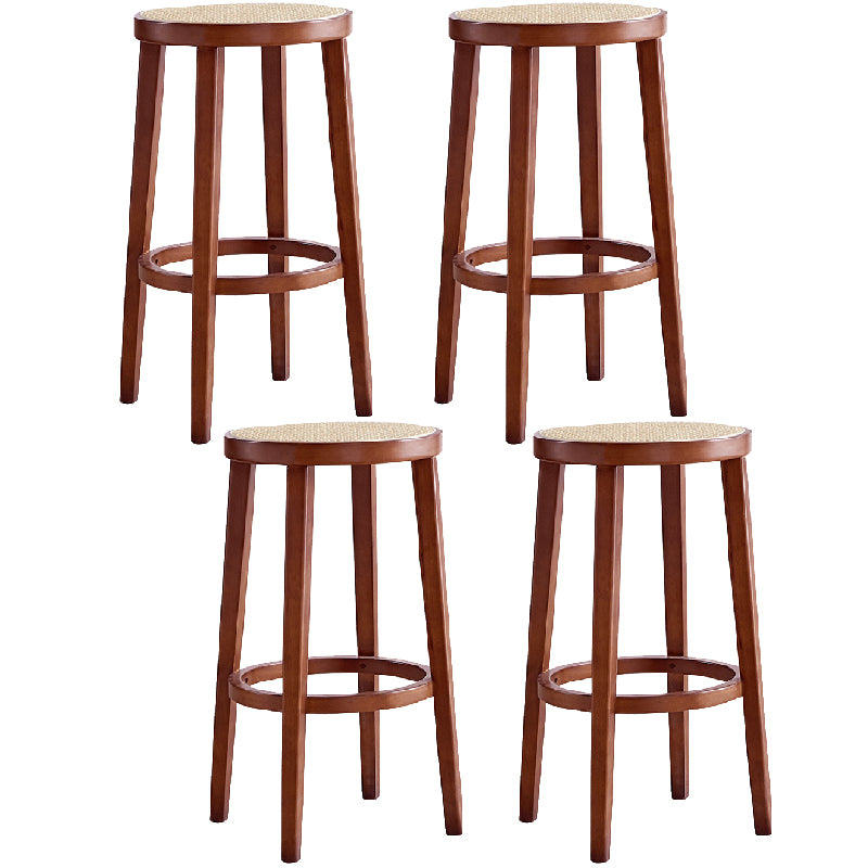 Modern Style Counter Stool Rubberwood Wood Armless Barstool with Footrest