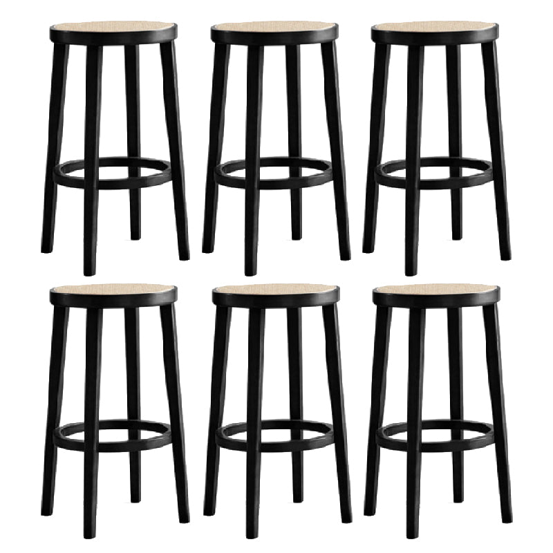 Modern Style Counter Stool Rubberwood Wood Armless Barstool with Footrest