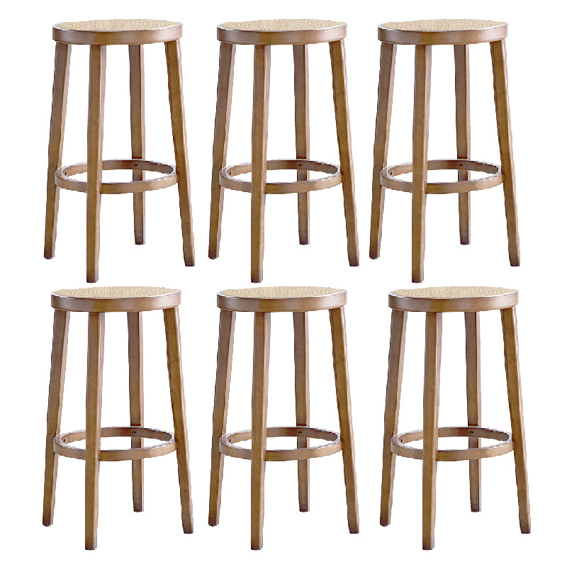 Modern Style Counter Stool Rubberwood Wood Armless Barstool with Footrest