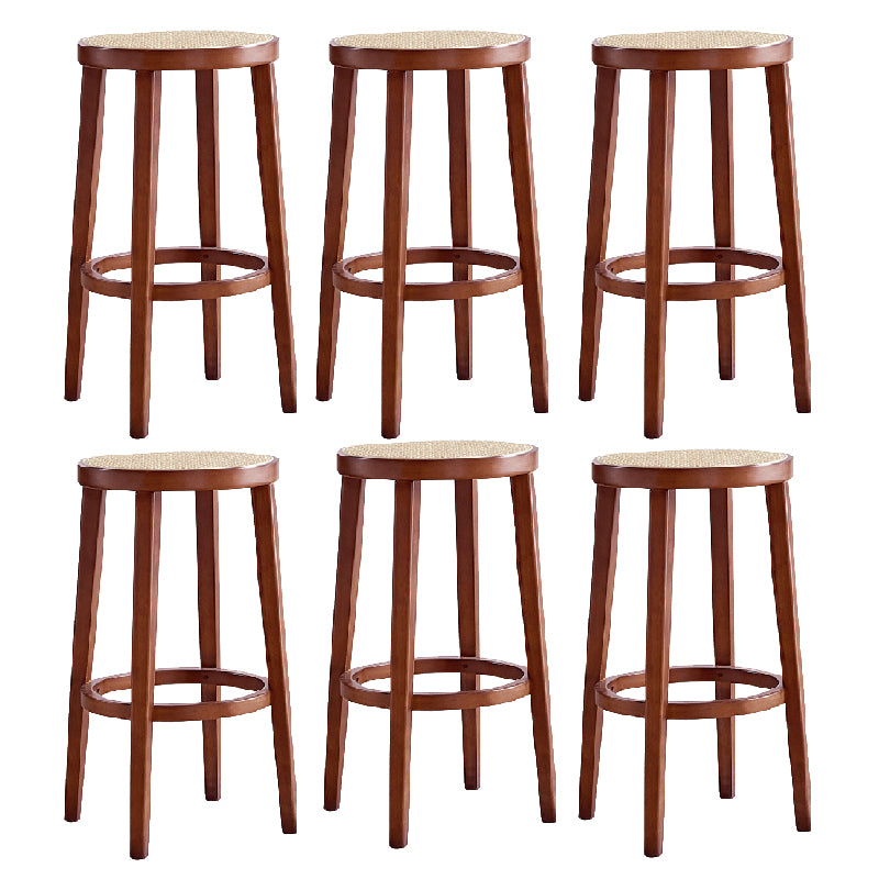 Modern Style Counter Stool Rubberwood Wood Armless Barstool with Footrest
