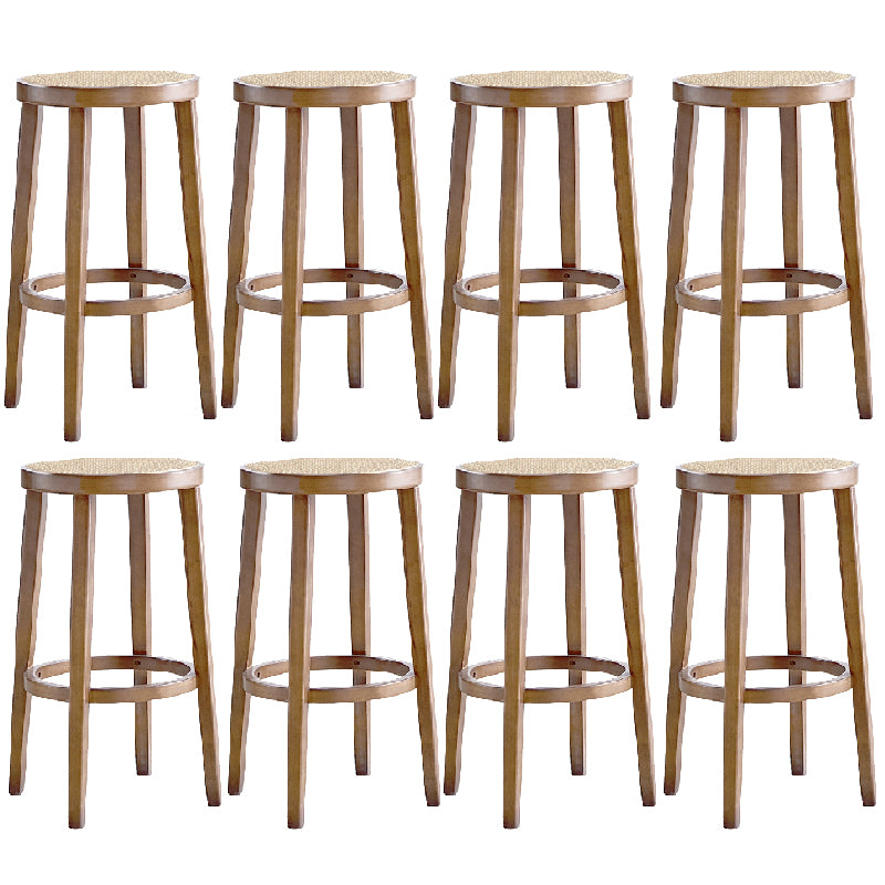 Modern Style Counter Stool Rubberwood Wood Armless Barstool with Footrest