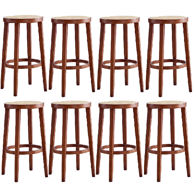 Modern Style Counter Stool Rubberwood Wood Armless Barstool with Footrest