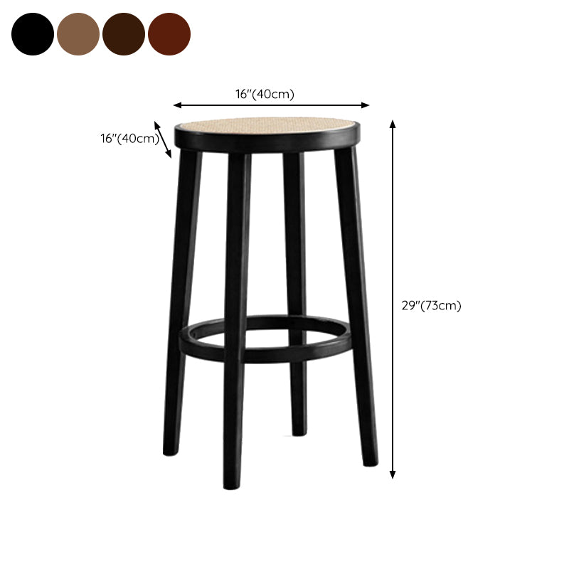 Modern Style Counter Stool Rubberwood Wood Armless Barstool with Footrest