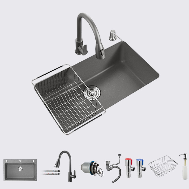 Quartz Kitchen Sink Contemporary Single Bowl Kitchen Sink with Strainer