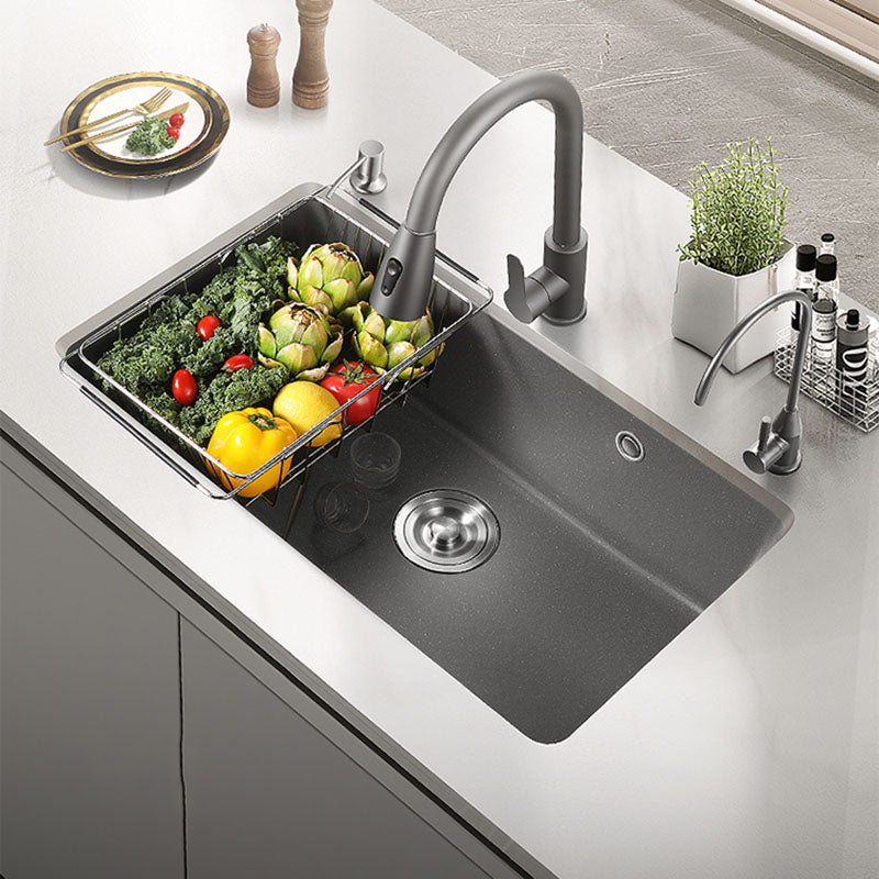 Quartz Kitchen Sink Contemporary Single Bowl Kitchen Sink with Strainer