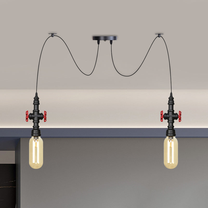Kapsel Bernsteinglas Multi-Anhänger leichter Vintage 2/3/6 Light Café-Shop LED-Swag-Federung Lampe in Schwarz