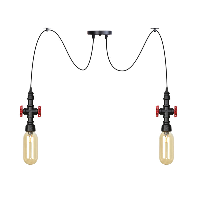 Kapsel Bernsteinglas Multi-Anhänger leichter Vintage 2/3/6 Light Café-Shop LED-Swag-Federung Lampe in Schwarz