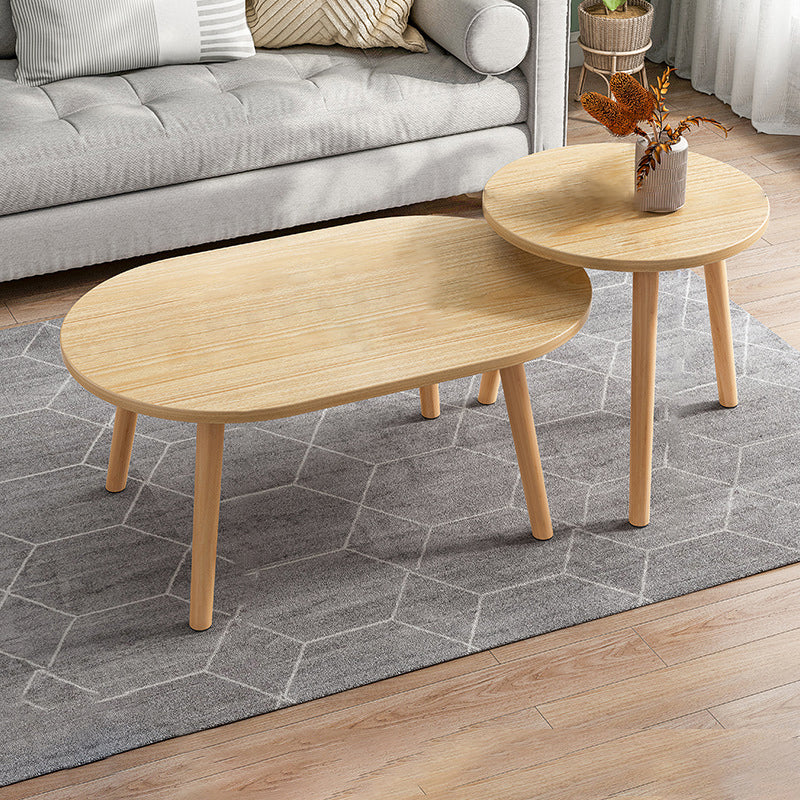 Wood Free-Form Coffee Table Modern 4 Legs Coffee Table with Storage