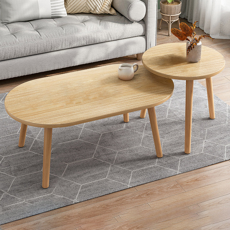 Wood Free-Form Coffee Table Modern 4 Legs Coffee Table with Storage
