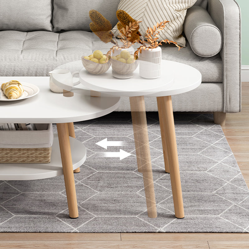 Wood Free-Form Coffee Table Modern 4 Legs Coffee Table with Storage