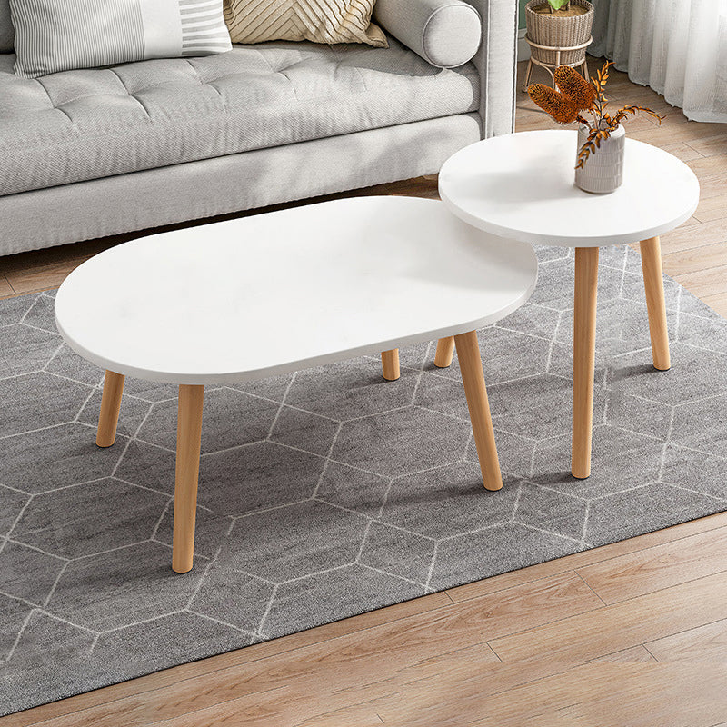 Wood Free-Form Coffee Table Modern 4 Legs Coffee Table with Storage
