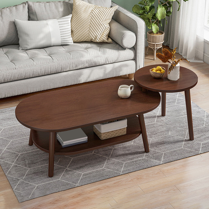 Wood Free-Form Coffee Table Modern 4 Legs Coffee Table with Storage