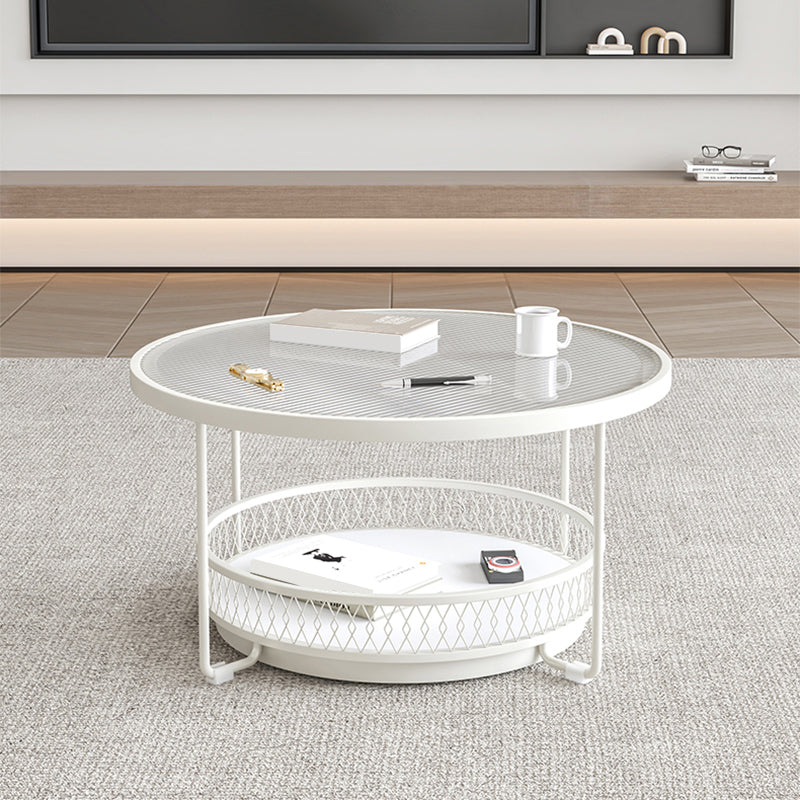 Modernistic Glass Top Coffee Table Round Metal Frame Cocktail Table
