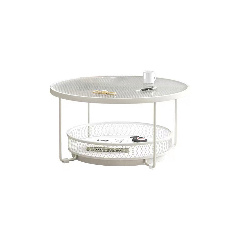 Modernistic Glass Top Coffee Table Round Metal Frame Cocktail Table