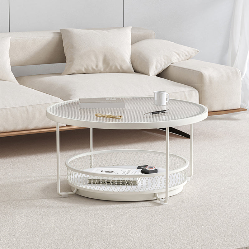 Modernistic Glass Top Coffee Table Round Metal Frame Cocktail Table
