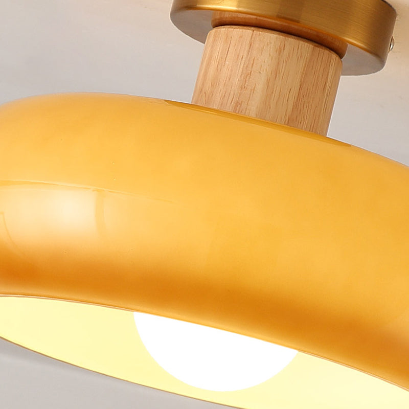 Contemporary Flush Mount Light Wooden Glass Flush Mount Ceiling Light Fixture