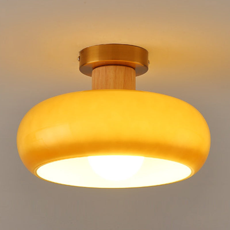 Contemporary Flush Mount Light Wooden Glass Flush Mount Ceiling Light Fixture