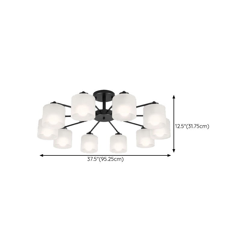 Contemporary Ceiling Lighting Black Semi Flush Mount Fixture with Glass for Living Room