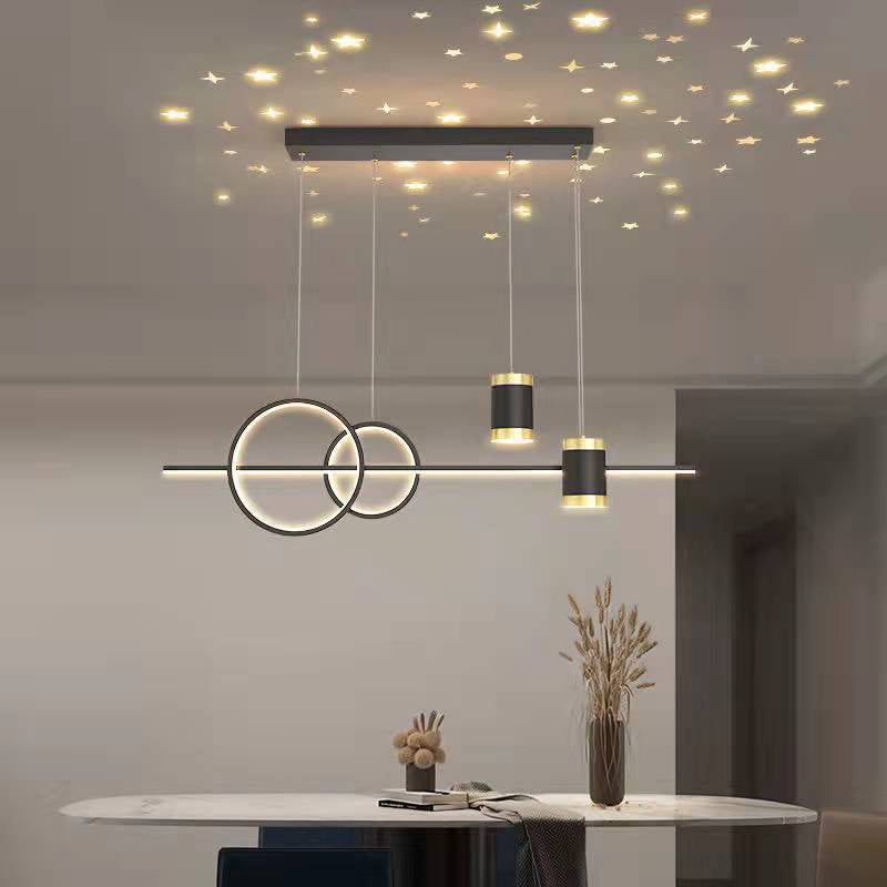 5-Light Contemporary Black/Golden Island Lighting LED Metal Ceiling Light for Dining Room