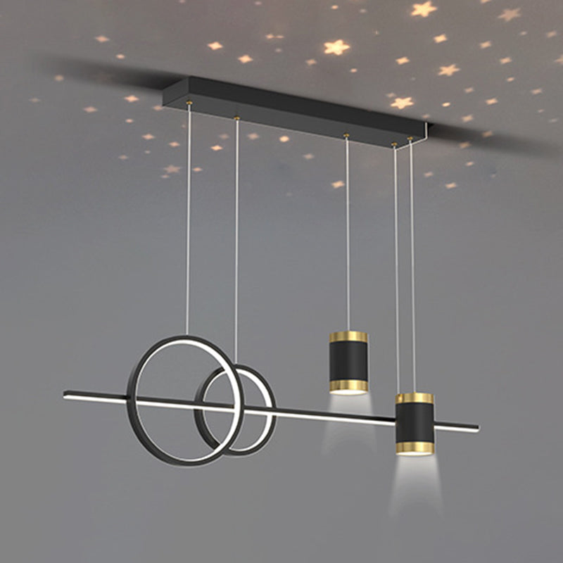 5-Light Contemporary Black/Golden Island Lighting LED Metal Ceiling Light for Dining Room