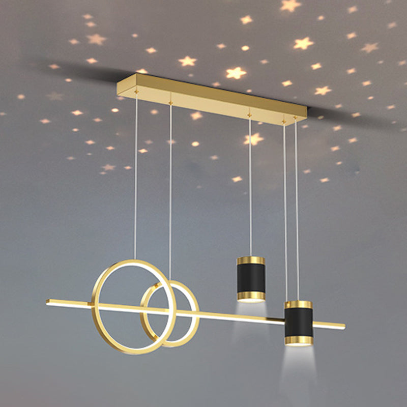 5-Light Contemporary Black/Golden Island Lighting LED Metal Ceiling Light for Dining Room
