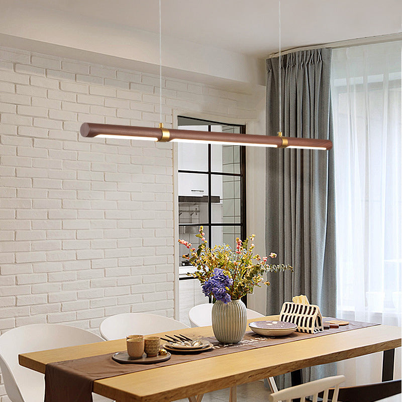 Modern Single Brown Kitchen Island Lighting LED Wooden Island Pendant Lighting