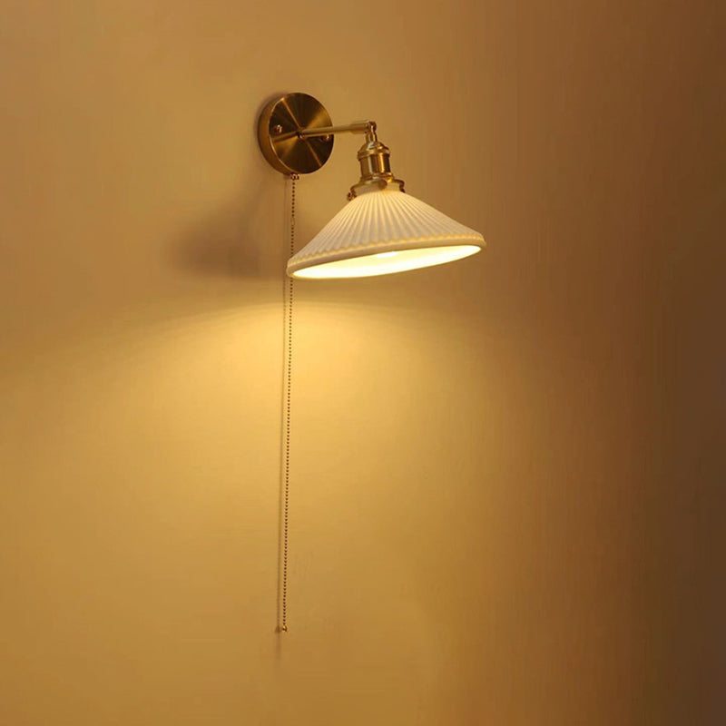 Modern Metal Wall Sconce Geometric Shape Vanity Lamp with Ceramic Shade for Bathroom