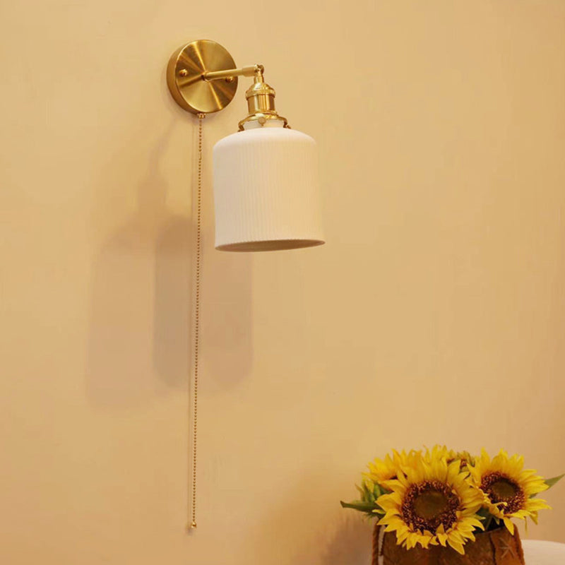 Modern Metal Wall Sconce Geometric Shape Vanity Lamp with Ceramic Shade for Bathroom