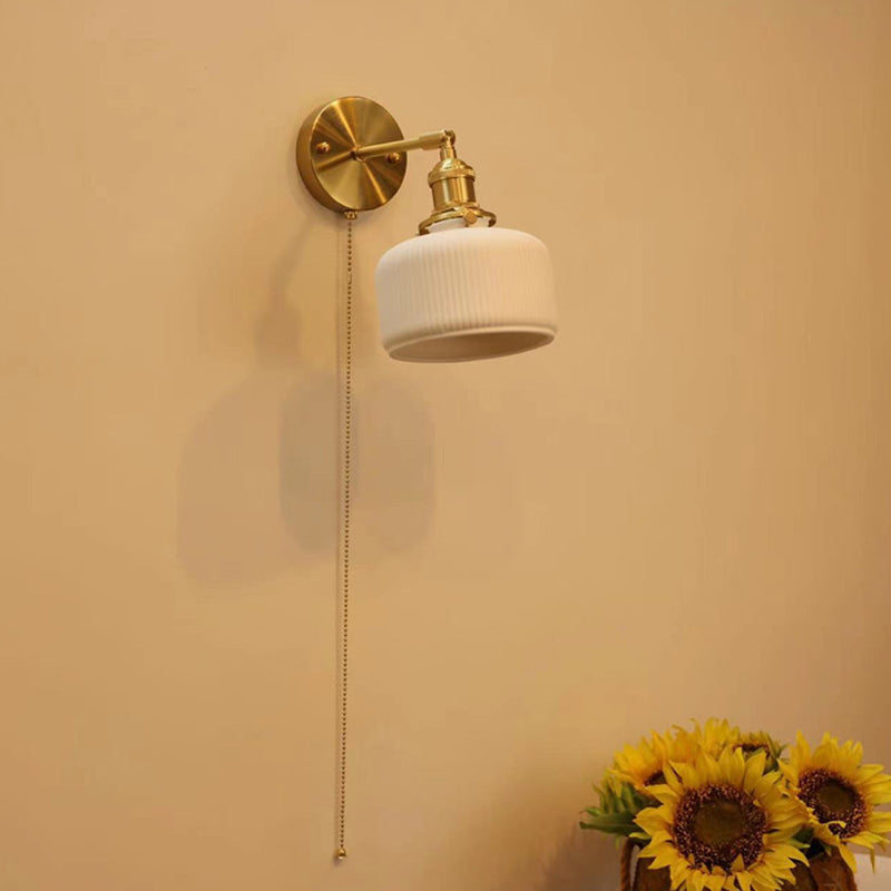 Modern Metal Wall Sconce Geometric Shape Vanity Lamp with Ceramic Shade for Bathroom