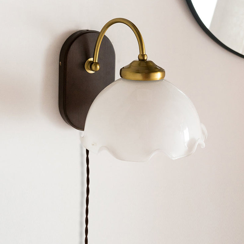 Modern Wood Wall Sconce Flower Shape Vanity Lamp with Glass Shade for Bathroom