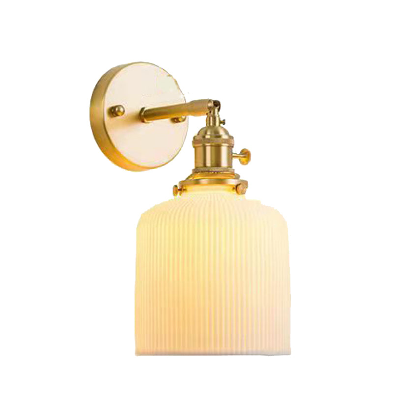 Modern Metal Wall Sconce Cylinder Shape Vanity Lamp with Ceramic Shade for Bathroom
