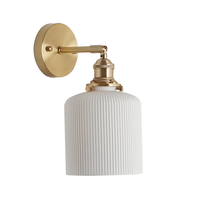Modern Metal Wall Sconce Cylinder Shape Vanity Lamp with Ceramic Shade for Bathroom