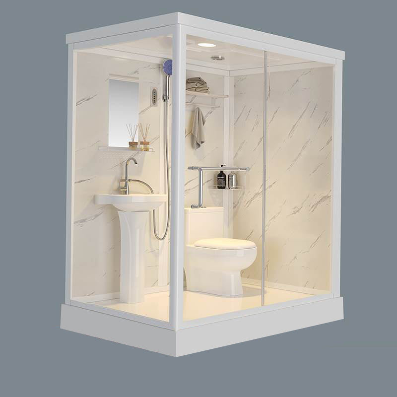 White Frosted Glass Shower Stall Single Sliding Door Shower Room