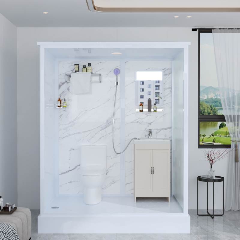 White Frosted Glass Shower Stall Single Sliding Door Shower Room