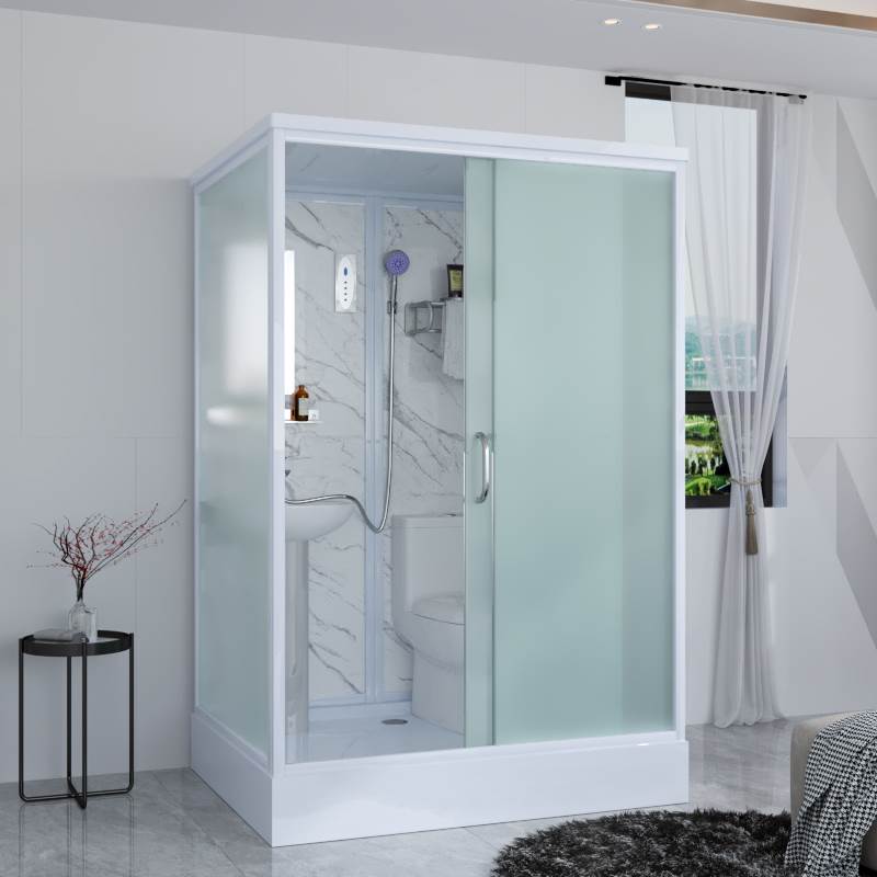 White Frosted Glass Shower Stall Single Sliding Door Shower Room