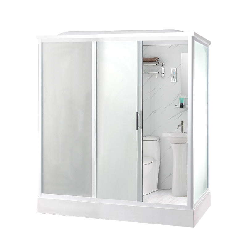 White Frosted Glass Shower Stall Single Sliding Door Shower Room